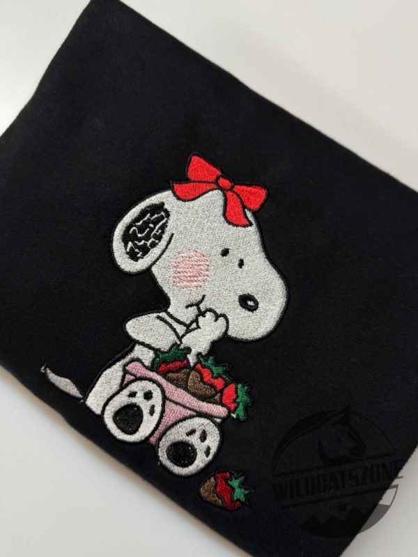 Valentines Day Snoopy Strawberry Embroidered T Shirt Hoodie Sweatshirt Embroidery Sweater Crewneck Unique wildcatszone 1