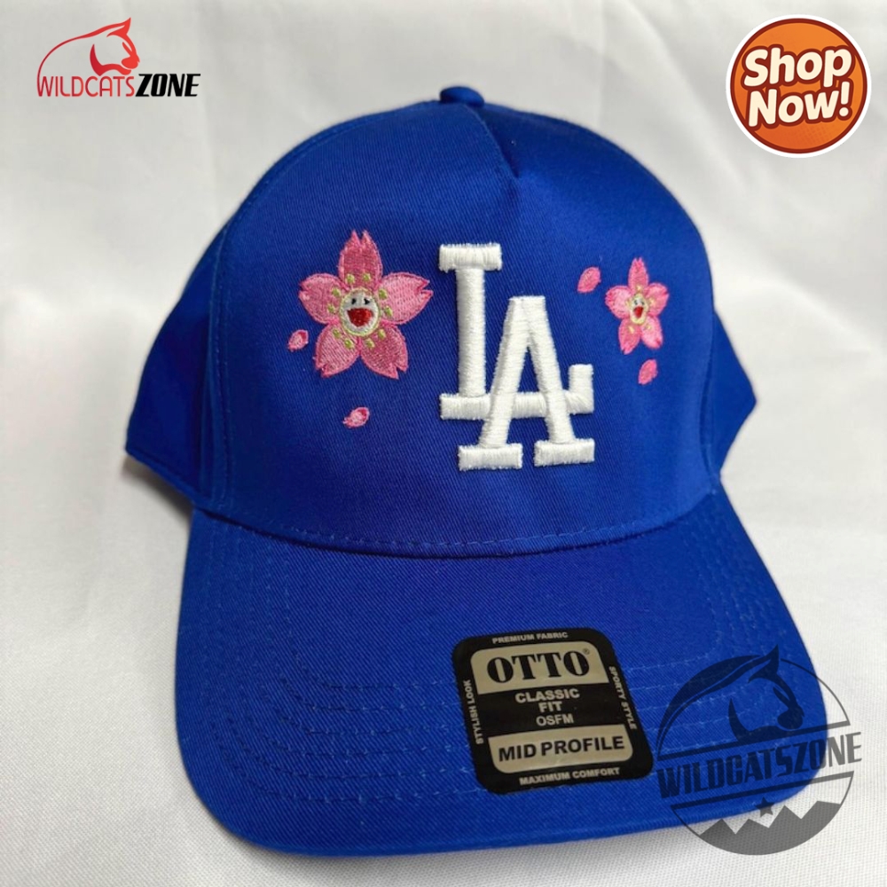 La Pink Flower 5 Panel Custom Cap Cherry Blossom Flower Los Angeles Dodgers Murakami Hat