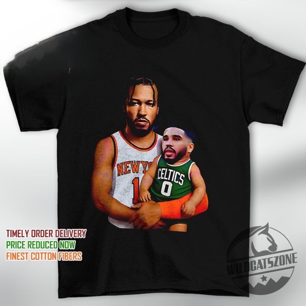 Jayson Tatum Carrying Baby Jalen Brunson New York Knicks X Boston Celtics 2025 Nba Playoffs Shirt Td Garden Duel wildcatszone 1