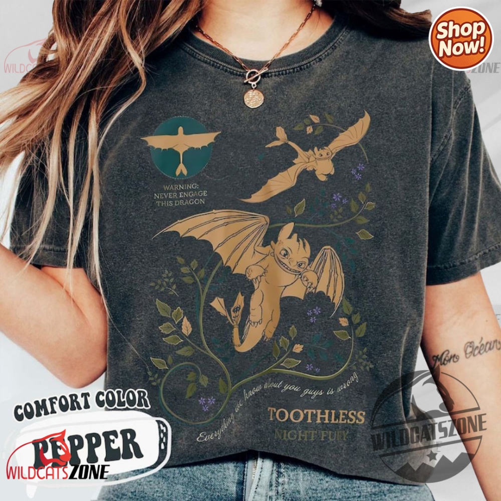 Vintage Toothless Dragon Botanical T Shirt Retro How To Train Your Dragon Tee Dreamworks Animation Anniversary 2025 Edition wildcatszone 1