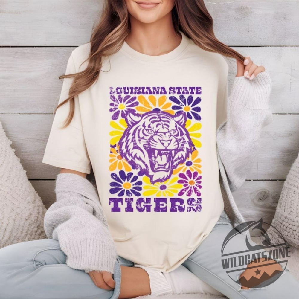 Geauxmaha Dreams & Tiger Pride: LSU Spirit in Every Stitch 3 Louisiana Tigers Vintage Retro Lsu Floral Geaux Tigers Tee T Shirt Hoodie Crewneck