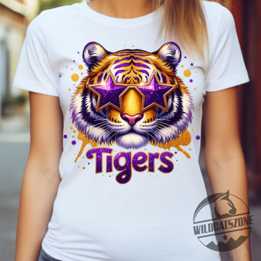Lsu Tigers Mascot Glitter Purple Stars T Shirt Hoodie Crewneck 5 LSU Tigers Mascot Glitter Purple Stars T Shirt Hoodie Crewneck