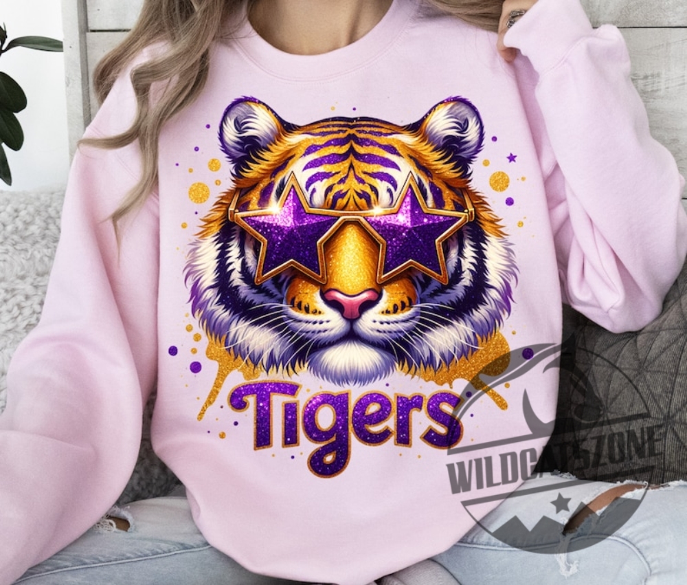 Lsu Tigers Mascot Glitter Purple Stars T Shirt Hoodie Crewneck 7 LSU Tigers Mascot Glitter Purple Stars T Shirt Hoodie Crewneck
