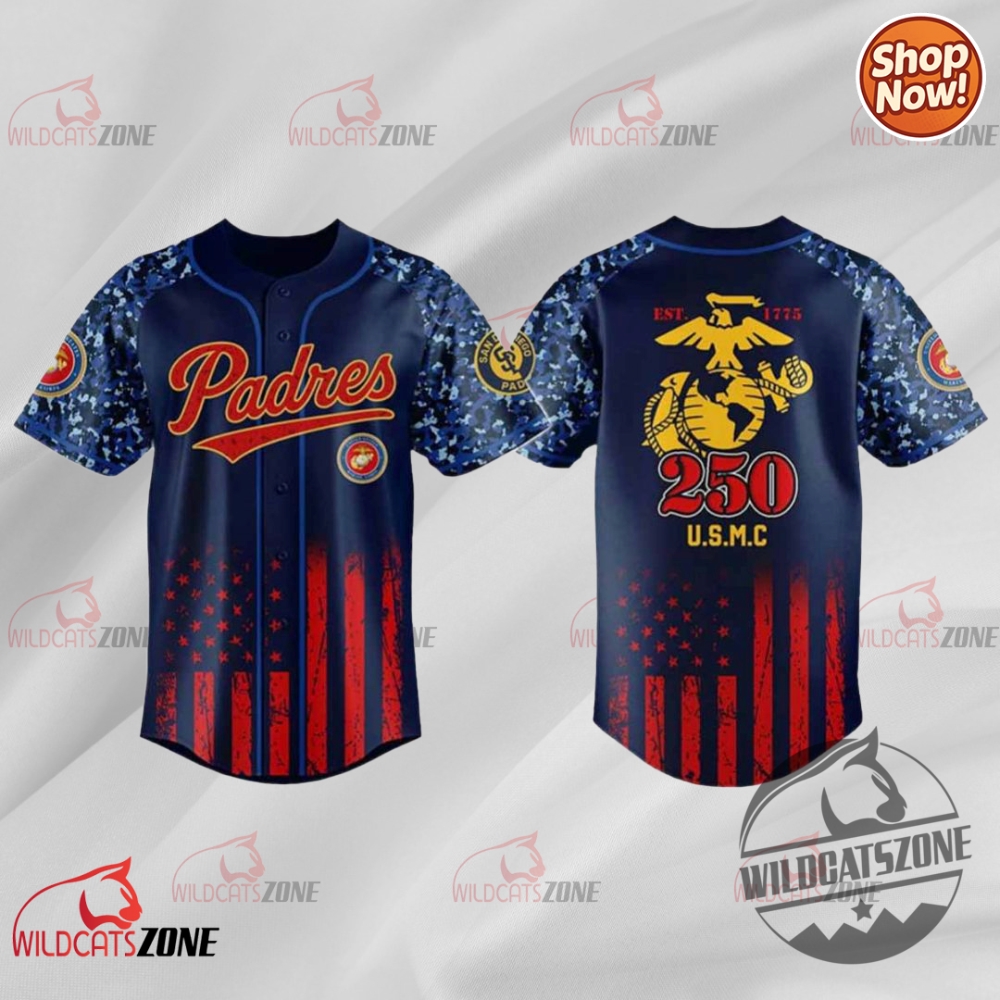 Unique Baseball & Tribute Shirts of 2025: From Celebrity Collabs to Cultural Heritage Styles 15 Military Tribute Shirt Padres Usmc 250Th Birthday Baseball Shirt Jerseys