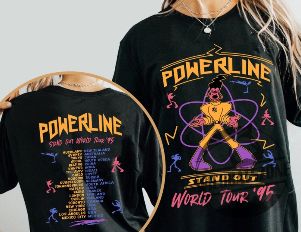 Slammin’ Summer Gear: Joey Chestnut, Savannah Bananas, Mark Briscoe & More Fan-Favorite Shirts and Hoodies 12 Powerline Goofy Movie 2 Sided Shirt Men Women Vintage Powerline Shirt With Tour Dates