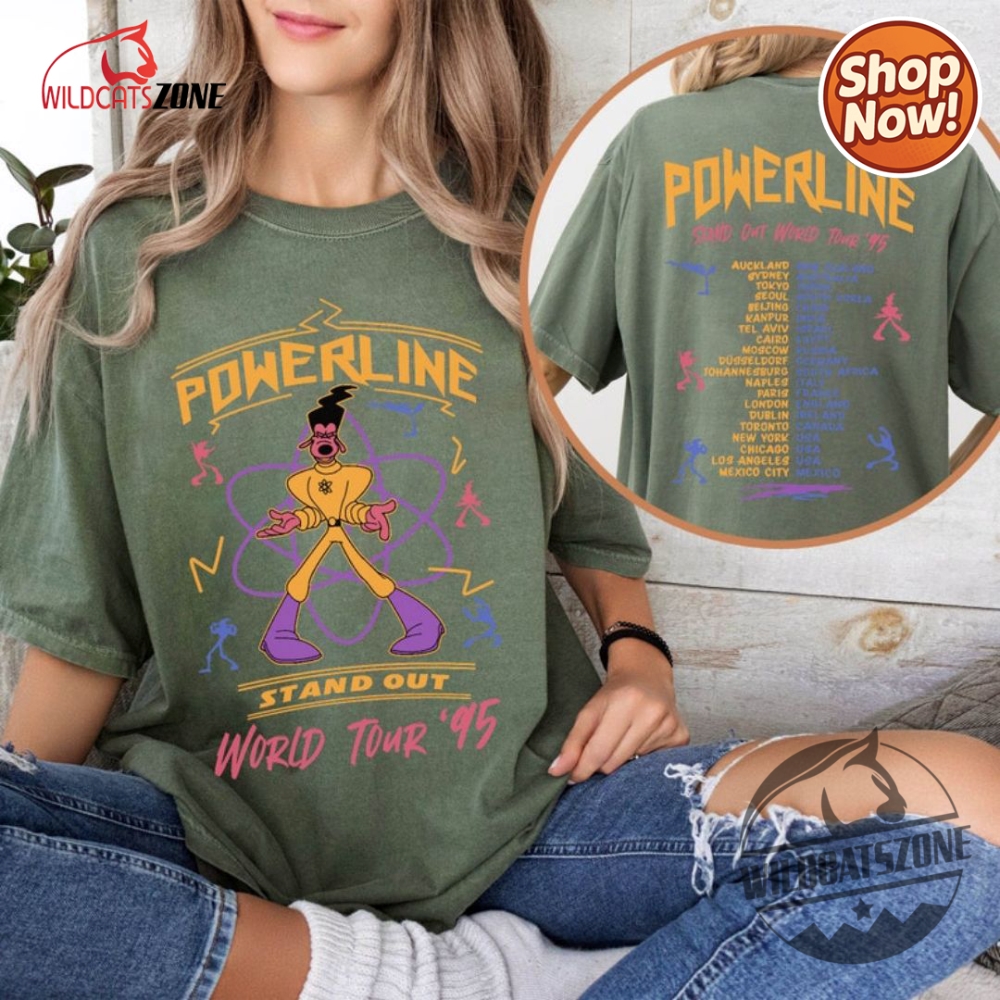 Powerline Goofy Movie 2 Sided Shirt Men Women Vintage Powerline Shirt With Tour Dates 10 Powerline Goofy movie 2 sided shirt men women vintage Powerline Shirt with Tour dates